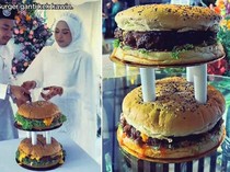 Pasangan Ini Ganti Kue Pengantin dengan Burger Jumbo Bertingkat