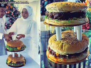 Pasangan Ini Ganti Kue Pengantin dengan Burger Jumbo Bertingkat