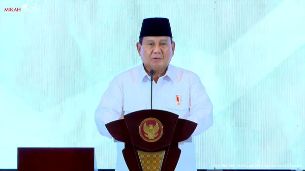 Presiden Prabowo Subianto memberikan pidato dalam Munas Konsolidasi Persatuan Kadin Indonesia, Jakarta, Kamis, (16/1/2025). (Tangkapan Layar Youtube Sekretariat Presiden)