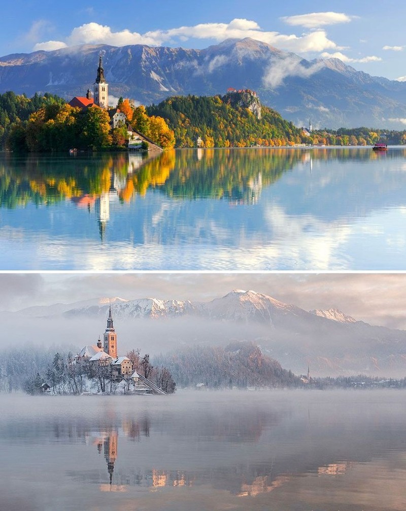 Cantiknya Potret Kota dan Desa sebelum dan Setelah Hujan Salju