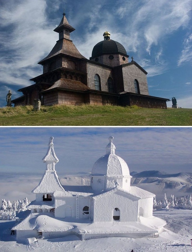 Cantiknya Potret Kota dan Desa sebelum dan Setelah Hujan Salju