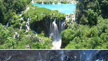 Pemandangan cantik beda musim di Danau Plitvice di taman nasional, Kroasia. (Foto: Boredpanda)