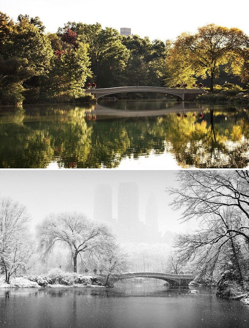 Cantiknya Potret Kota dan Desa sebelum dan Setelah Hujan Salju