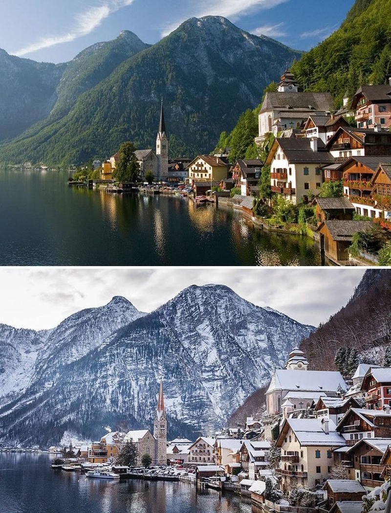 Cantiknya Potret Kota dan Desa sebelum dan Setelah Hujan Salju