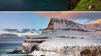 Permukaan hijau bukit Gasadalur, pulau Faroe, terganti dengan timbunan salju. (Foto: Boredpanda)