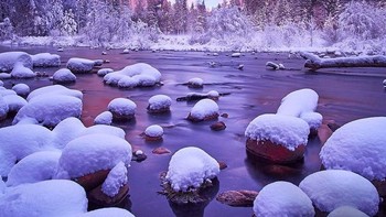 Ketika musim dingin, Taman Nasional Yosemite yang terletak di California, Amerika Serikat, berubah menjadi keunguan. (Foto: Boredpanda)
