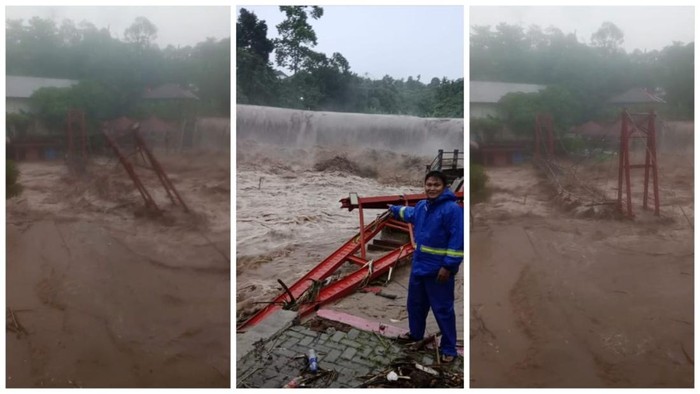 Jembatan Sumur Putri Bandar Lampung ambruk diterjang banjir.