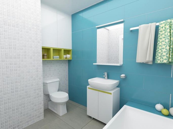 Kamar Mandi dengan Dinding Turquoise