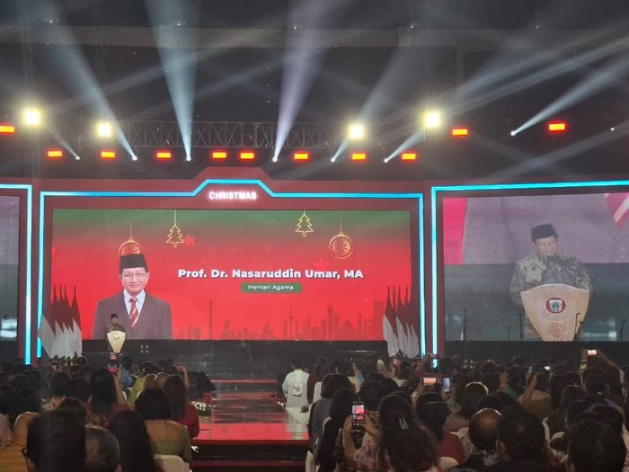 Menteri Agama Nasaruddin Umar di acara Natal Pemprov Jakarta (Belia/detikcom)