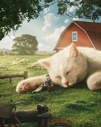 Bagaimana jadinya kalau kucing punya tubuh yang lebih besar dari manusia. Nah kurang lebih gambarannya seperti karya seniman digital dari Taiwan, xiang_0718.