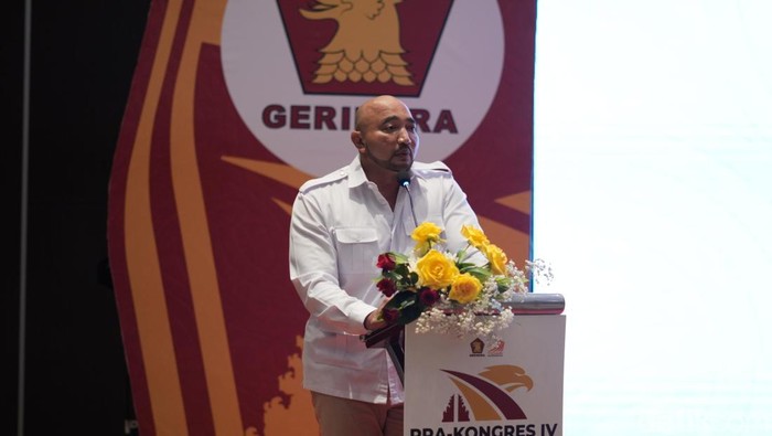 Ketua DPD Gerindra Bali De Gadjah usai menghadiri Pra Kongres IV PP Tunas Indonesia Raya (Tidar) di Bali, Sabtu (18/1/2025). (Aryo Mahendro/detikBali).