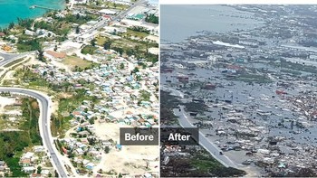 Kepulauan Bahamas sebelum dan sesudah dilanda badai Dorian pada 2019. Foto: The New York Times.
