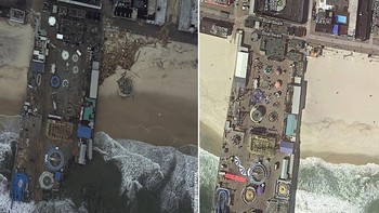 Foto sebelum dan sesudah badai Sandy yang menerjang New Jersey pada 2012. Foto: NOAA.