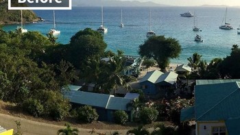 Kondisi bar di British Virgin Islands sebelum dan sesudah badai Irma. Foto: Boredpanda