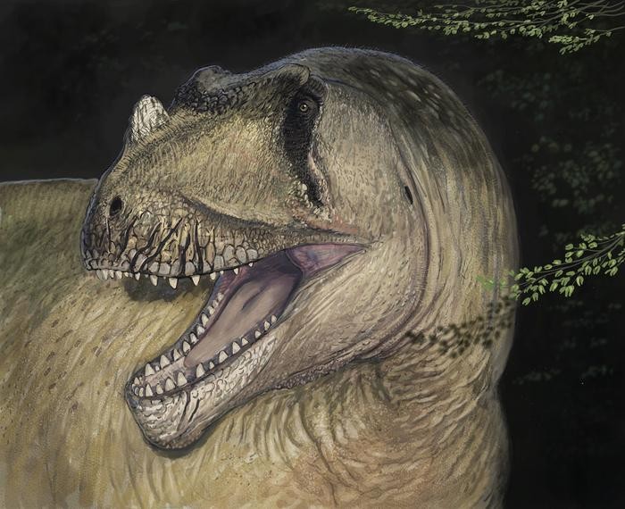 Rekonstruksi rupa dinosaurus predator raksasa yang fosilnya musnah pada Perang Dunia II di Munich, 1944.