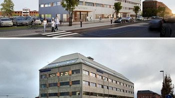 Gedung di pusat Kota Halmstad, Swedia. Desainnya sudah bagus, eh atapnya diubah. Foto: Boredpanda