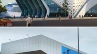 Terminal Kapal Pesiar Internasional Vizag di Visakhapatnam, India. (atas desain arsitek, bawah hasil akhirnya). Foto: Boredpanda
