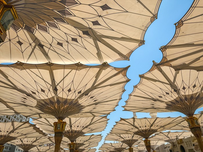 2156496713 Canopies of Nabawi Mosque in Medina, Saudi Arabia