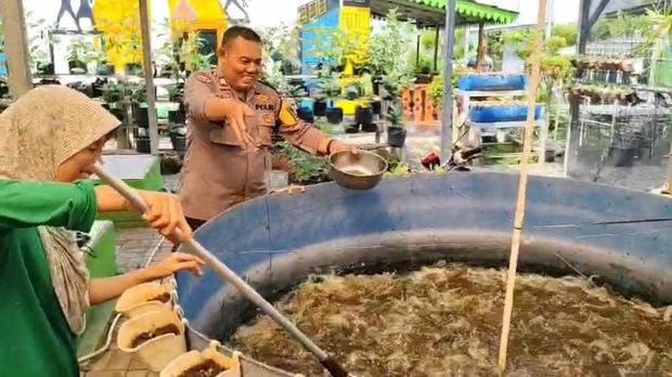 Bhabinkamtibmas Penggilingan Aiptu Sardjono mengembangkan budidaya lele dan bercocok tanam di perumahan warga untuk mewujudkan ketahanan pangan nasional.