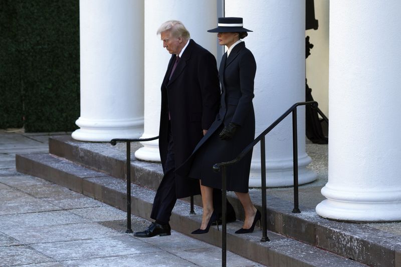 President-elect Donald Trump and his wife Melania arrive for church service at St. John's Episcopal Church across from the White House in Washington, Monday, Jan. 20, 2025, on Donald Trump's inauguration day. (AP Photo/Matt Rourke)