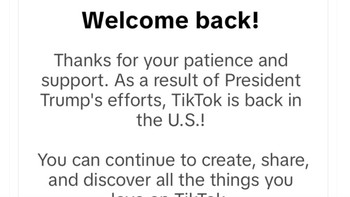 Karena usaha Trump, TikTok kembali di AS, demikian bunyi pesan dari TikTok. Foto: X.com