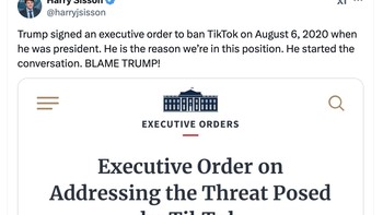 Padahal Trump yang sebenarnya mengawali inisiatif untuk memblokir TikTok di AS. Trump menandatangani perintak eksekutif melarang TikTok pada 6 Agustus 2020 saat dia presiden, sebut akun ini. Foto: X.com