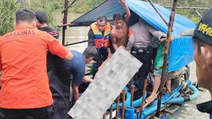 Proses evakuasi penambang timah di Belitung yang tewas diterkam buaya.