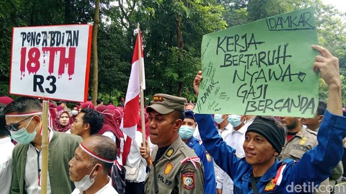Suasana aksi ribuan honorer daerah di Lombok Timur, NTB, Senin (20/01/2025). (Sanusi Ardi W/detikBali)