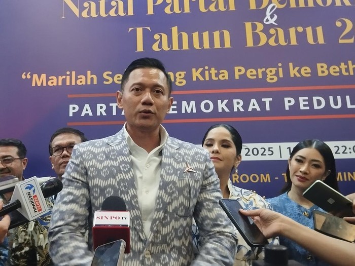 Agus Harimurti Yudhoyono di acara perayaan Natal Partai Demokrat (Maulana/detikcom)