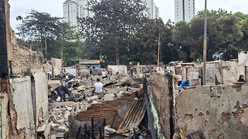 Kondisi lokasi kebakaran di Kemayoran Gempol, Jakarta Pusat, pada Selasa (21/1/2025) pukul 11.30 WIB (Taufiq/detikcom)