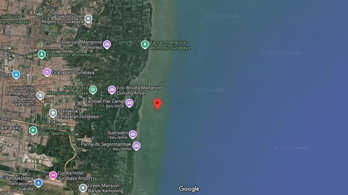 Lokasi HGB seluas 656 hektare di laut Sidoarjo yang ternyata dimiliki 2 perusahaan.
