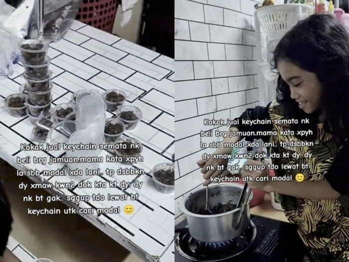 seorang bocah menjual gantungan kunci agar bisa ikut pesta potluck