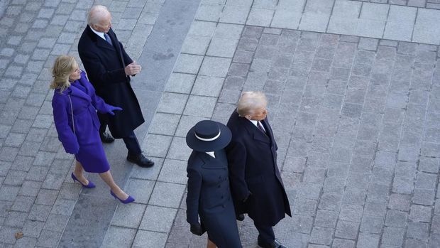 Trump Inauguration President Donald Trump, from right, and first lady Melania Trump walk to send off former President Joe Biden and Jill Biden after the 60th Presidential Inauguration, Monday, Jan. 20, 2025, at the U.S. Capitol in Washington. (Jack Gruber/Pool Photo via AP)