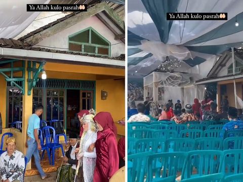 Acara pernikahan tetap berlangsung meski pun di tengah angin kencang. Video tersebut langsung viral di Instagram.