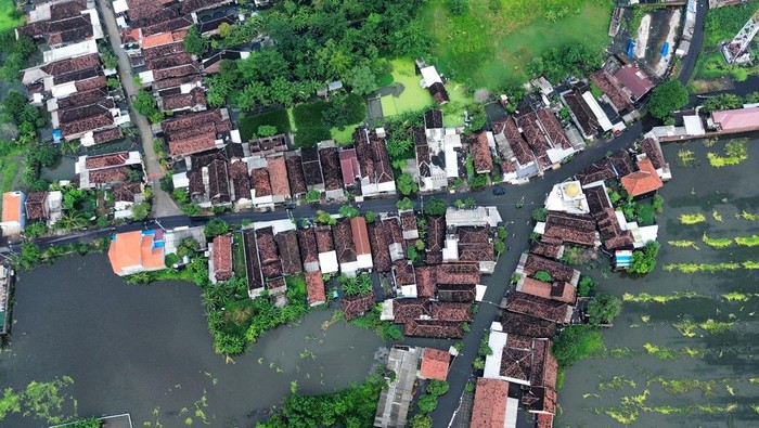 Banjir di Pasuruan Foto udara suasana banjir merendam Desa Kedungboto, Beji, Pasuruan, Jawa Timur, Rabu (22/1/2025). Menurut data Badan Penanggulangan Bencana Daerah (BPBD) Kabupaten Pasuruan sebanyak 2.350 rumah terendam banjir dan 1.588 kepala keluarga terdampak di lima kecamatan sejak Senin (20/1). ANTARA FOTO/Umarul Faruq/agr