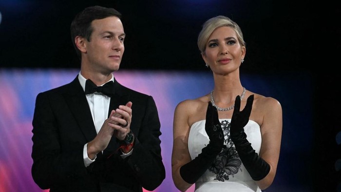 US President Donald Trumps daughter Ivanka Trump (R) and her husband Jared Kushner attend the Liberty inaugural ball in Washington, DC, on January 20, 2025. (Photo by Jim WATSON / AFP)