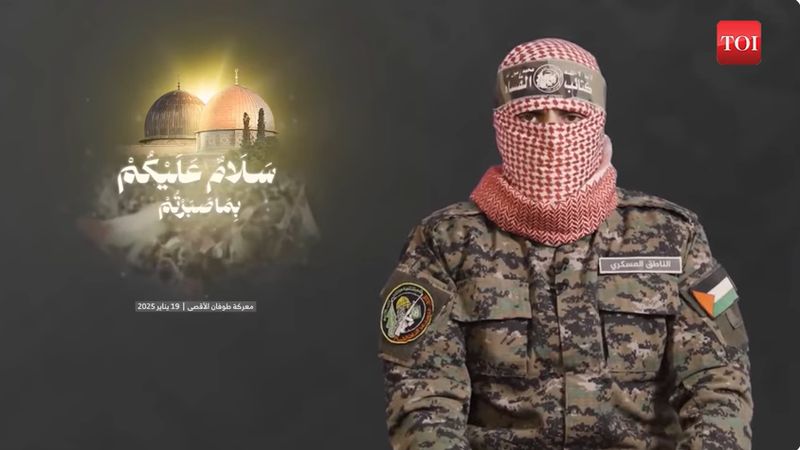 Juru bicara sayap militer Hamas Abu Ubaida dalam pernyataan resmi usai gencatan senjata di Gaza, Minggu (19/1/2025).