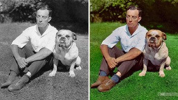 Buster Keaton dan anjingnya, 1929. Foto: Boredpanda/Sebastien De Oliveira