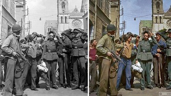 Pemandangan jalanan selama pembebasan lahan di kota Chartres, Prancis, 19 Agustus 1944. Foto: Boredpanda/Sebastien De Oliveira