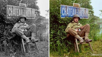 Potret tentara Amerika Serikat yang sedang beristirahat di dekat Château-Thierry, Prancis, Agustus 1944. (Foto: Boredpanda/Ralph Morse/Sebastien De Oliveira)