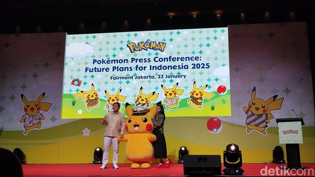 Jumpa pers The Pokémon Company Jepang digelar di Fairmont Hotel, Jakarta Pusat, pada Kamis (23/1/2025).