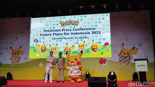 Jumpa pers The Pokémon Company Jepang digelar di Fairmont Hotel, Jakarta Pusat, pada Kamis (23/1/2025).