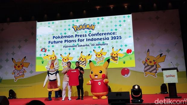 Jumpa pers The Pokémon Company Jepang digelar di Fairmont Hotel, Jakarta Pusat, pada Kamis (23/1/2025).