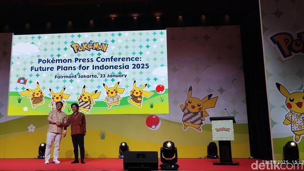Jumpa pers The Pokémon Company Jepang digelar di Fairmont Hotel, Jakarta Pusat, pada Kamis (23/1/2025).