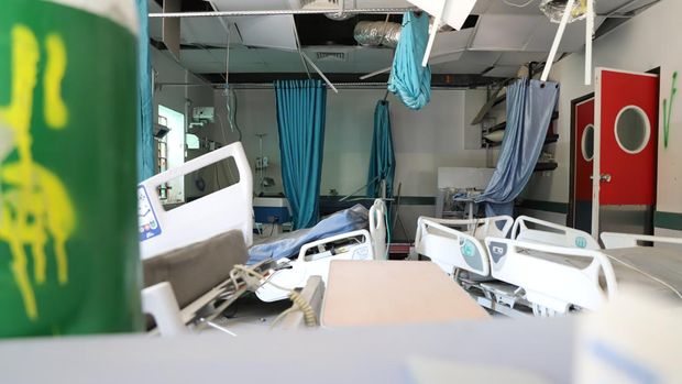  An interior view of destroyed Indonesia Hospital after the third day of the ceasefire and hostage-prisoner swap deal between Hamas and Israel in Beit Lahia, Gaza on January 20, 2025. (Photo by Khalil Ramzi Alkahlut/Anadolu via Getty Images)