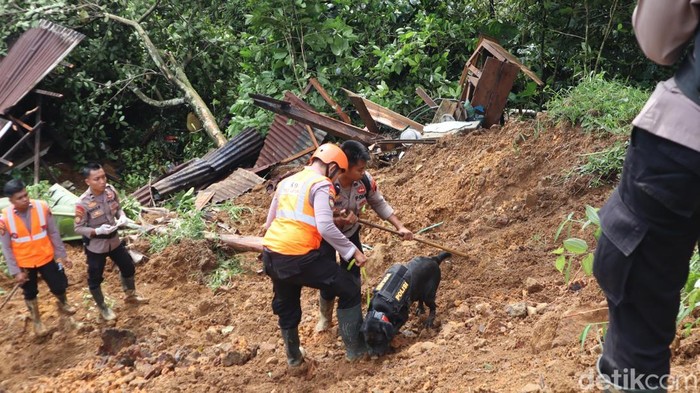 Polisi membantu mencari korban yang hilang di bencana longsor di Pekalongan (dok istimewa)