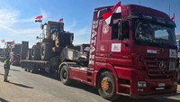 Ribuan truk yang membawa bantuan kemanusiaan masuk ke Gaza melalui perbatasan Rafah. Selain membawa logistik dan bahan bakar, banyak juga truk yang mengangkut alat berat.