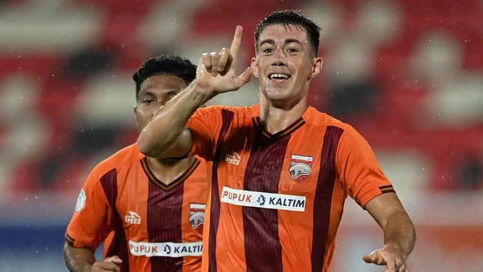 Borneo FC Samarinda merayakan kemenangan 2-1 atas Kaya FC-Iloilo dalam laga ASEAN Club Championship 2024/2025.