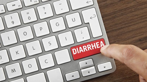 Man pushing Diarrhea key on computer keyboard.