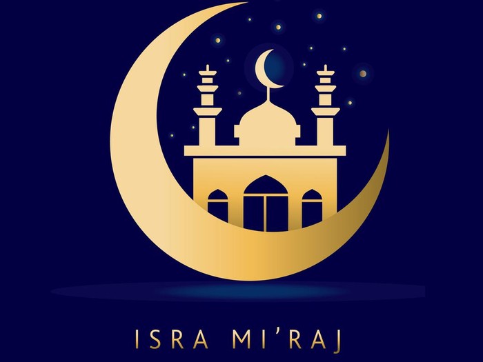 Vector illustration of a Isra and Mirag Night Journey concept. Square banner design, poster with text. Fully editable. Download includes vector eps and high resolution jpg.